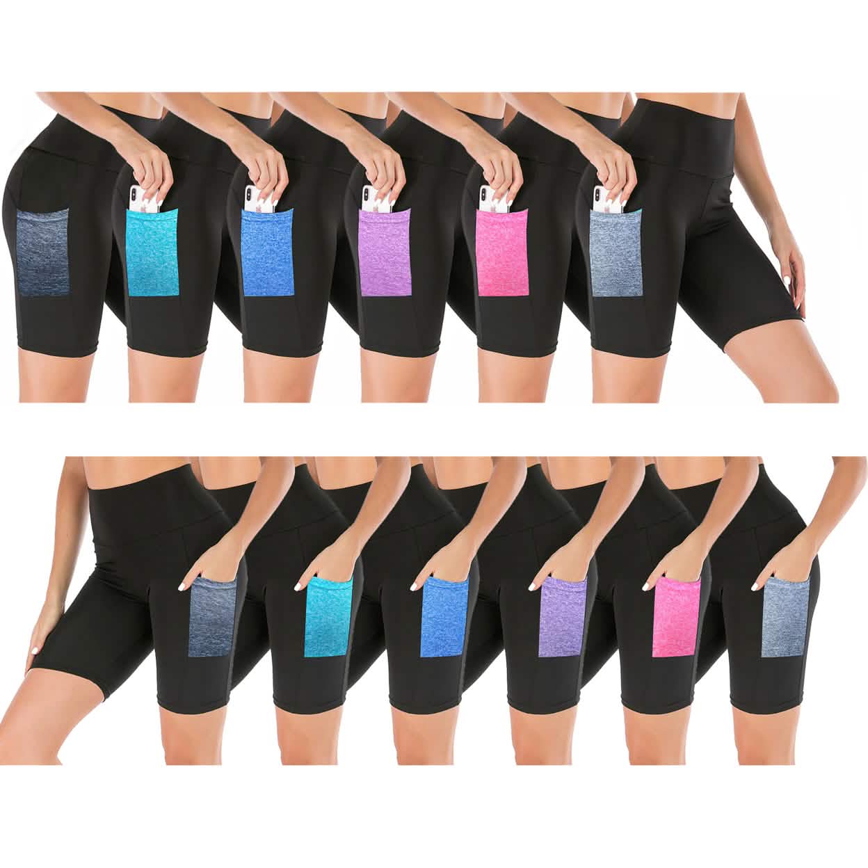 2-Pack: Women's High Waisted Biker Shorts With Pockets Women's Bottoms - DailySale