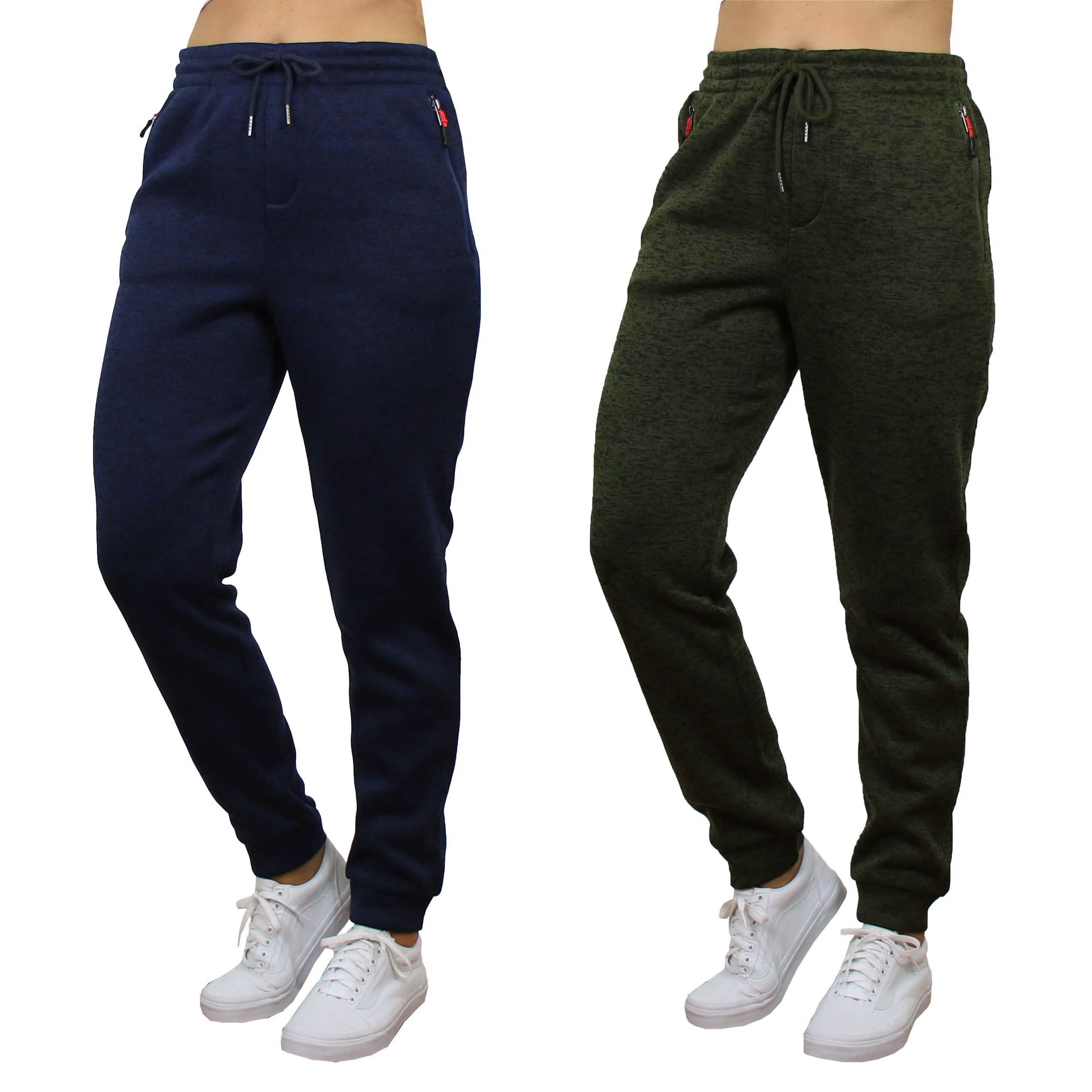 2-Pack Women's Loose-Fit Marled Fleece Jogger Sweatpants With Zipper Pockets Women's Clothing Navy/Green S - DailySale