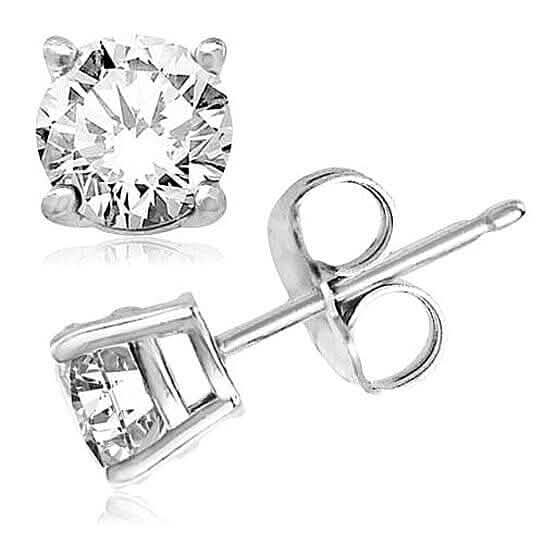 2-Pairs: White Gold High Polish Finish Stud Earrings Cubic Zirconia Round and Princess Cut Earrings - DailySale