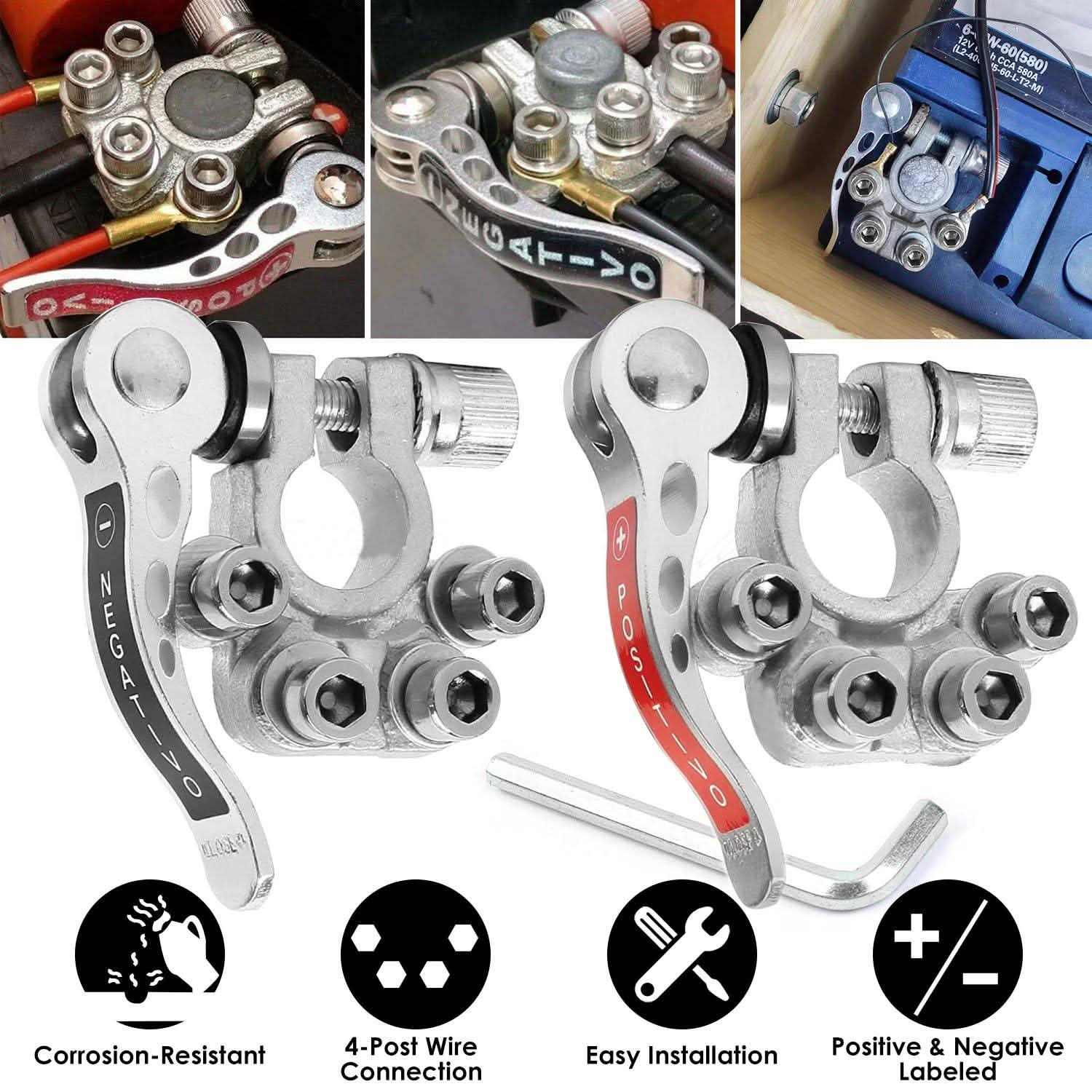 2-Piece: Battery Terminal Connector Quick Release Disconnect Car Battery Automotive - DailySale