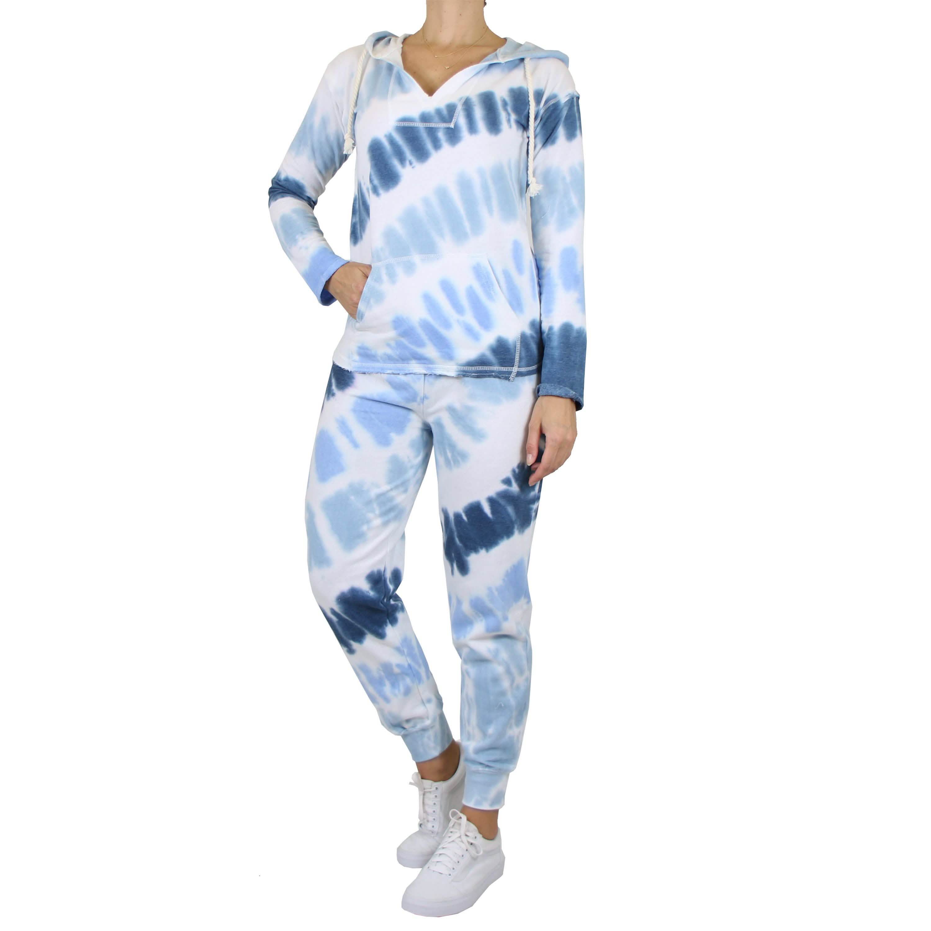 2-Piece Burnout Fleece Hoodie & Jogger Tie-Dye Set Women's Clothing Blue Dreams S - DailySale
