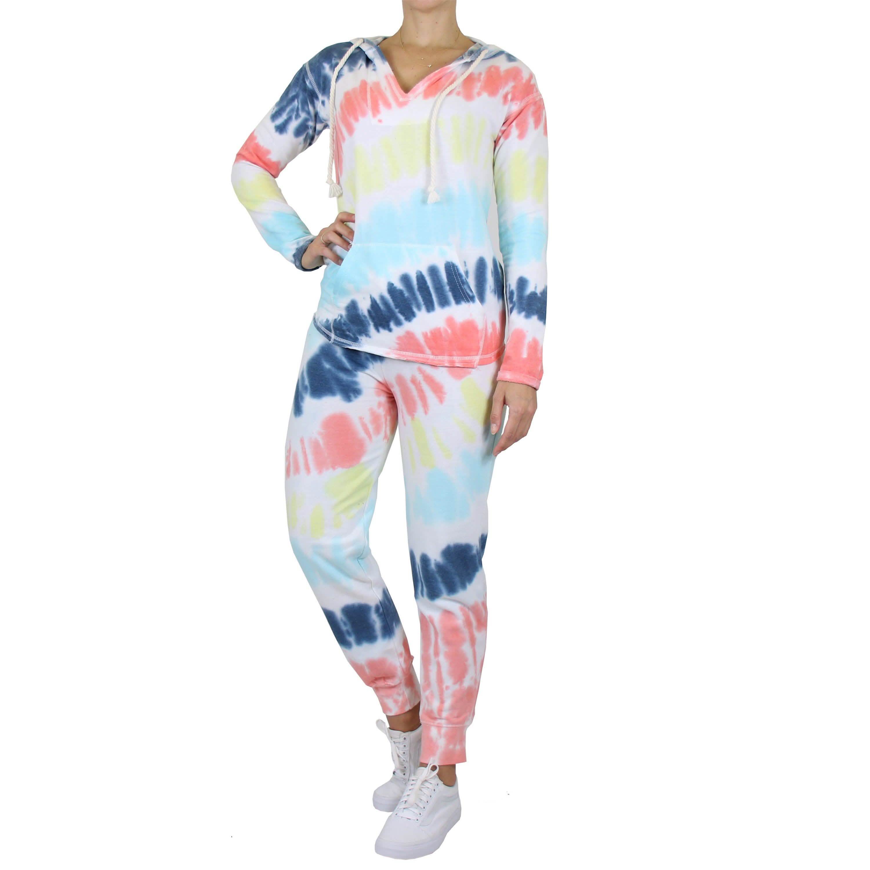 2-Piece Burnout Fleece Hoodie & Jogger Tie-Dye Set Women's Clothing Multi-Tone S - DailySale