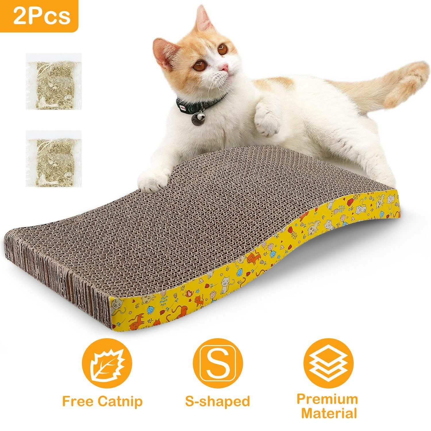 2-Piece: Cardboard S-shaped Curve Cat Scratching Pad Pet Supplies - DailySale