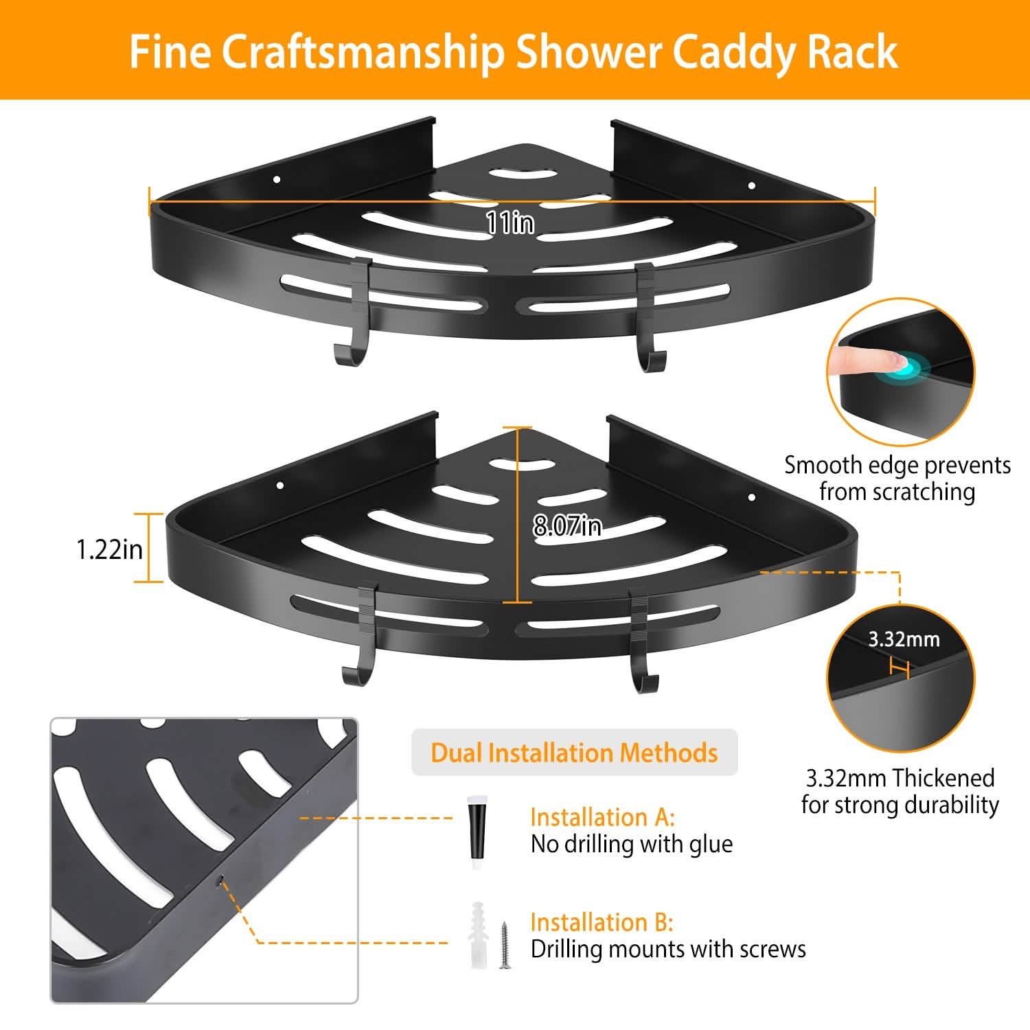 2-Piece: Corner Shower Caddy Shelf Bath - DailySale