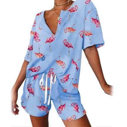 2-Piece: Leo Rosi Women's Khloe Lounge Set Women's Loungewear Blue Flamingo S - DailySale