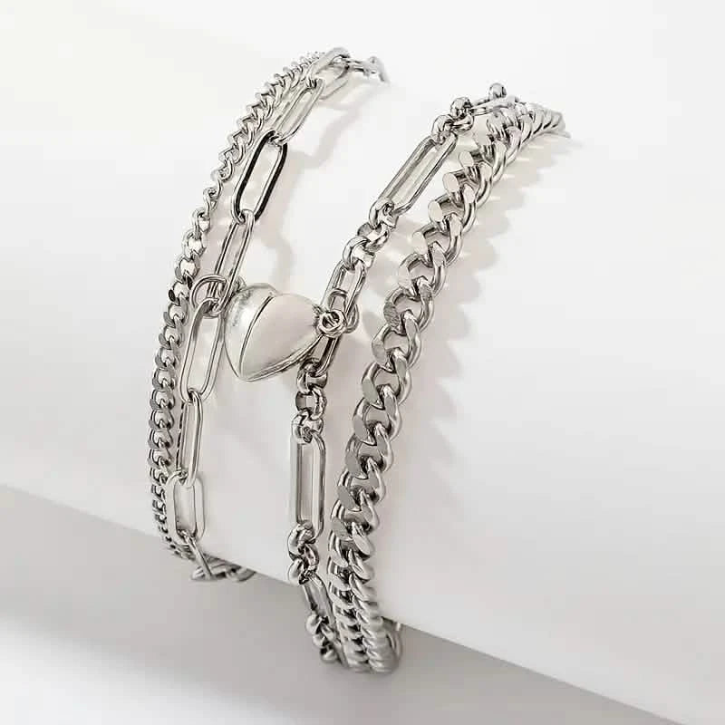 2-Piece: Lovers' Titanium Steel Love Magnet Bracelet Bracelets - DailySale