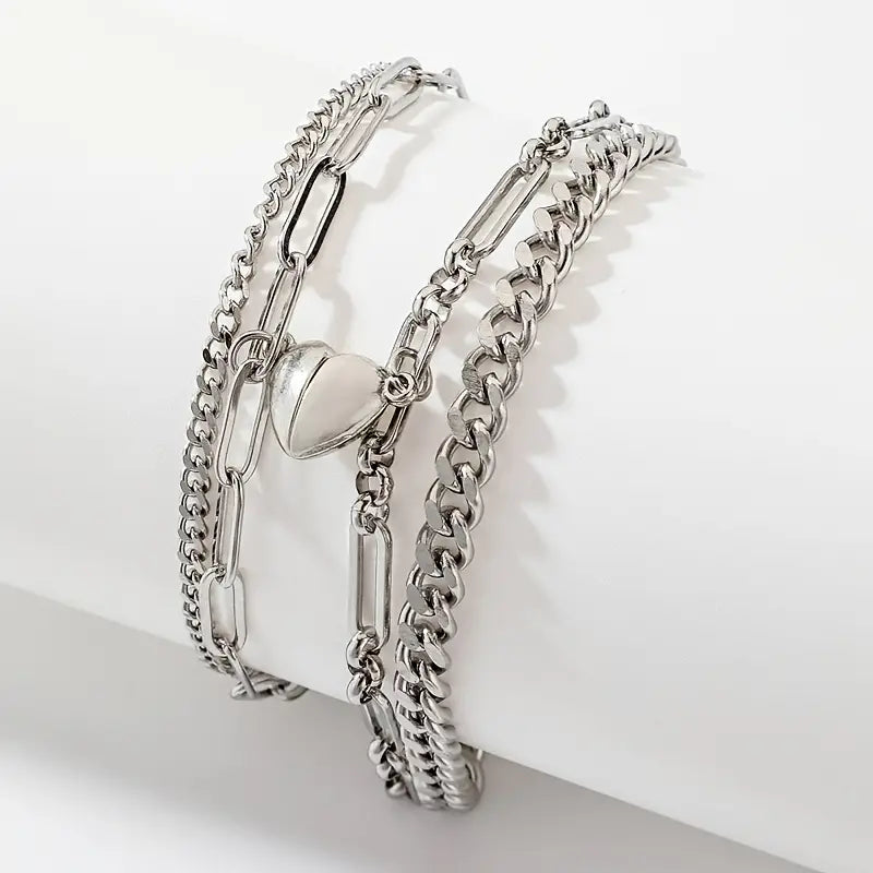2-Piece: Lovers' Titanium Steel Love Magnet Bracelet Bracelets - DailySale