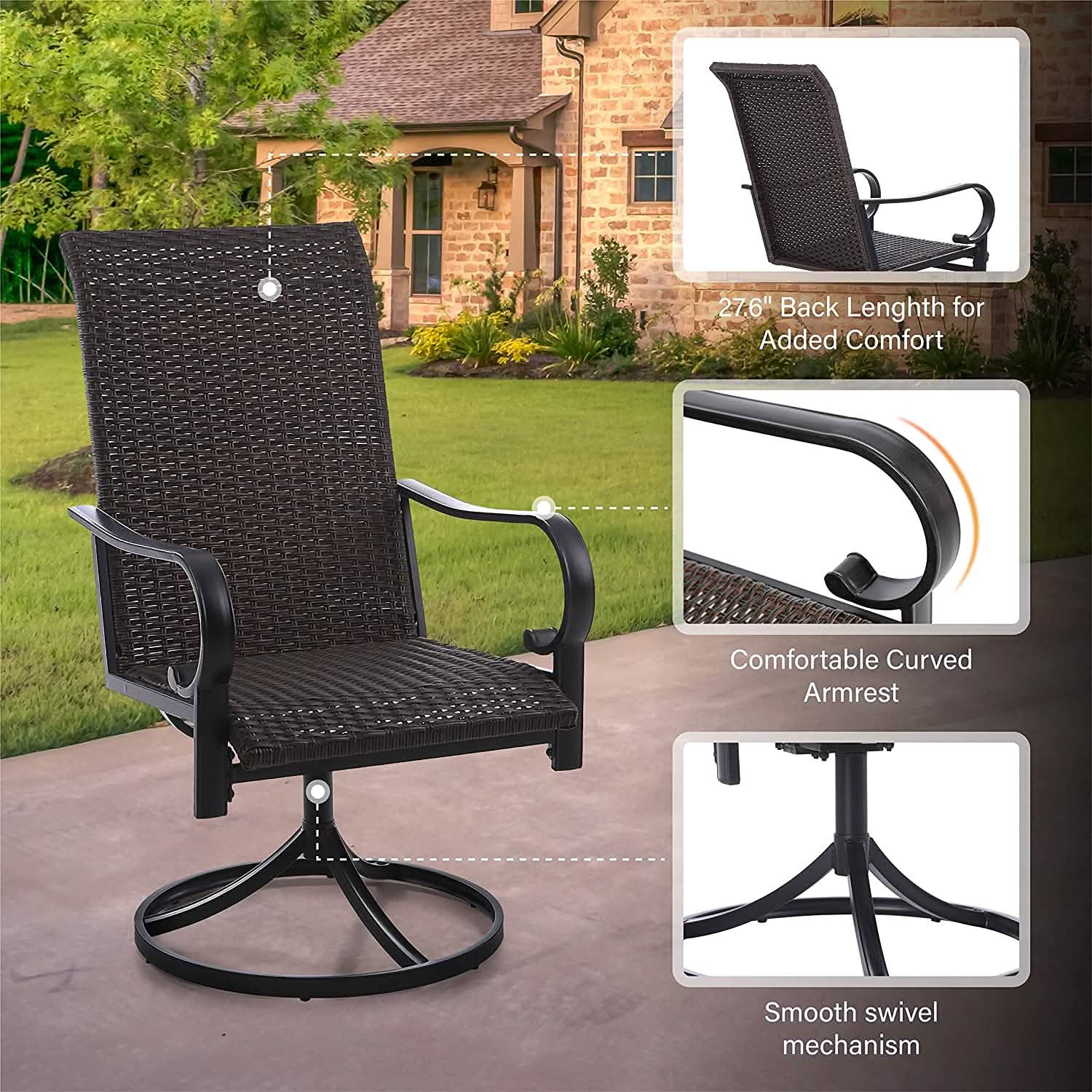 2-Piece: Outdoor Swivel Rattan Dining Chair Set Garden & Patio - DailySale