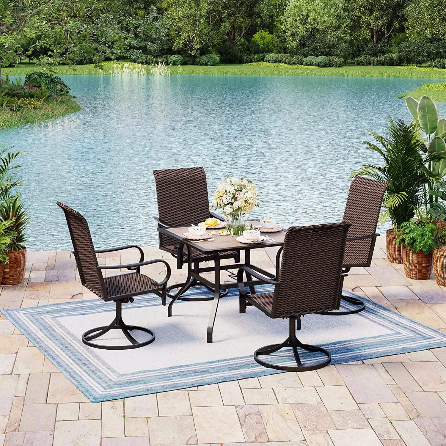 2-Piece: Outdoor Swivel Rattan Dining Chair Set Garden & Patio - DailySale