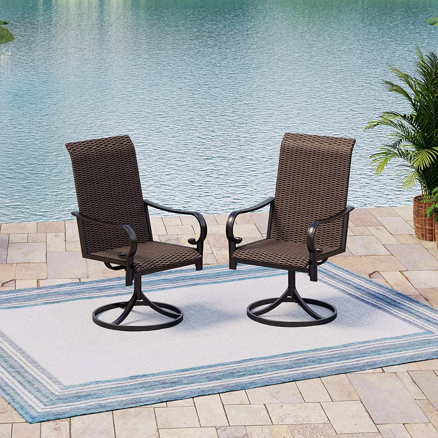 2-Piece: Outdoor Swivel Rattan Dining Chair Set Garden & Patio - DailySale