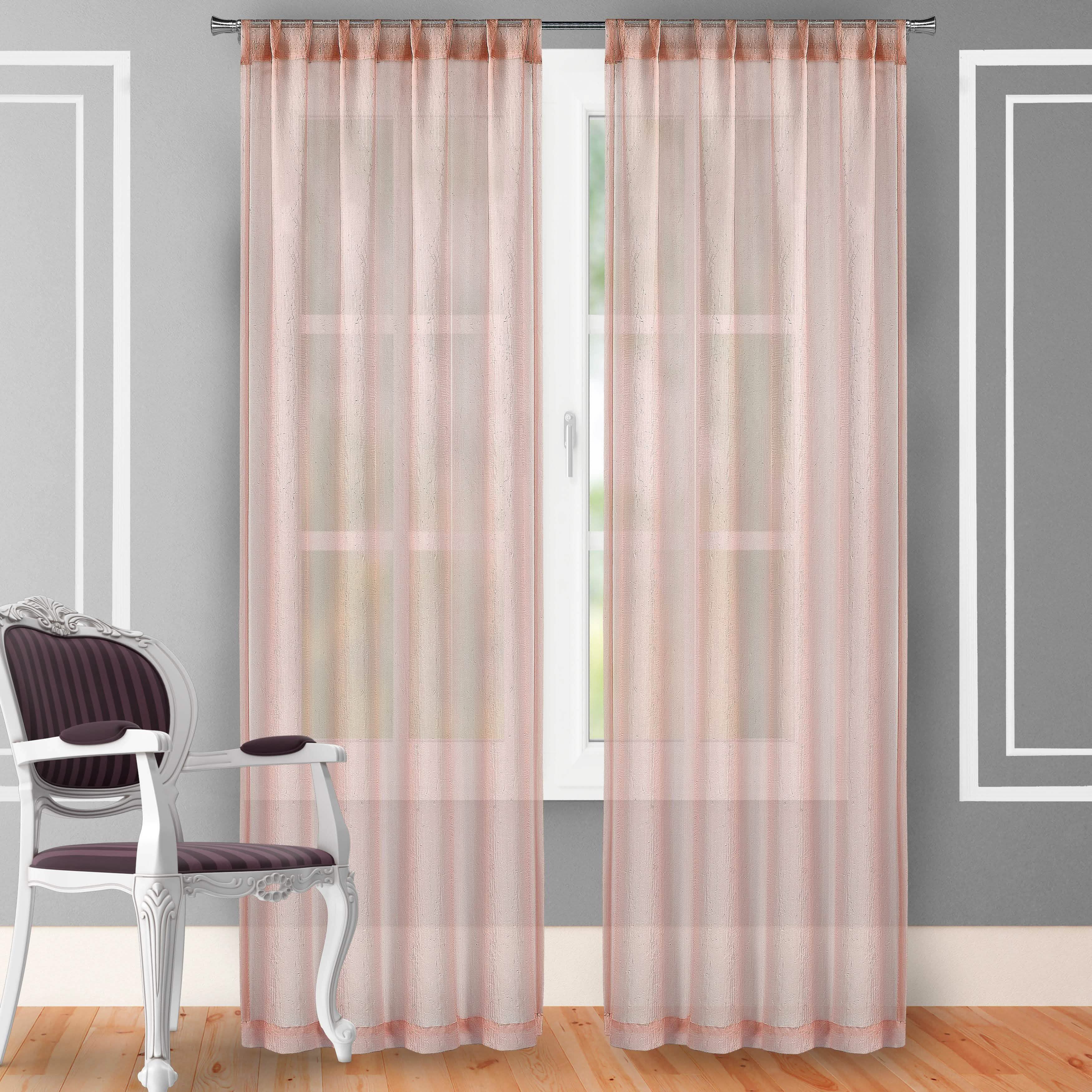 2-Piece Set: Crushed Semi-Sheer Fire Retardant Window Curtain Indoor Lighting & Decor 63" Blush - DailySale