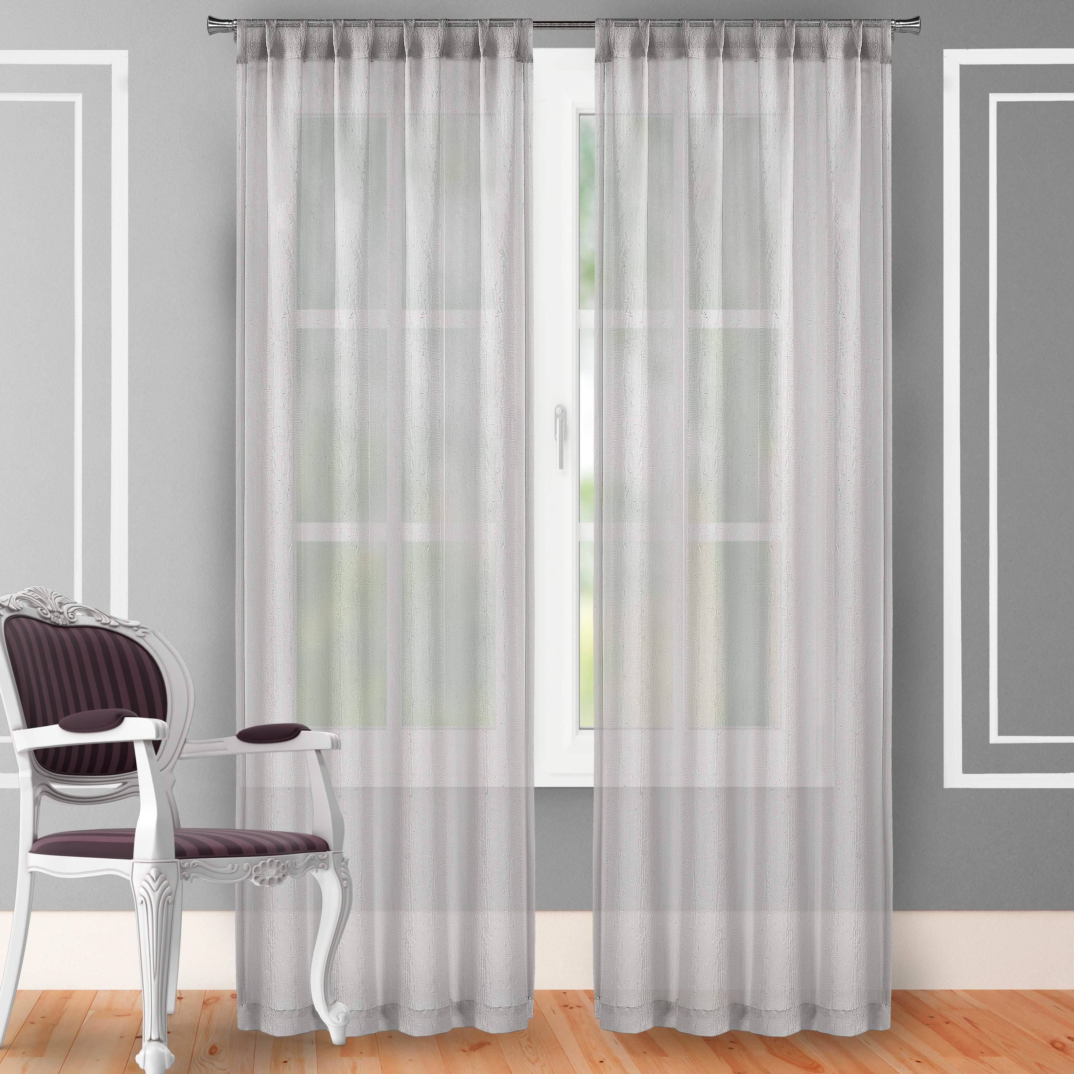 2-Piece Set: Crushed Semi-Sheer Fire Retardant Window Curtain Indoor Lighting & Decor 63" Light Grey - DailySale