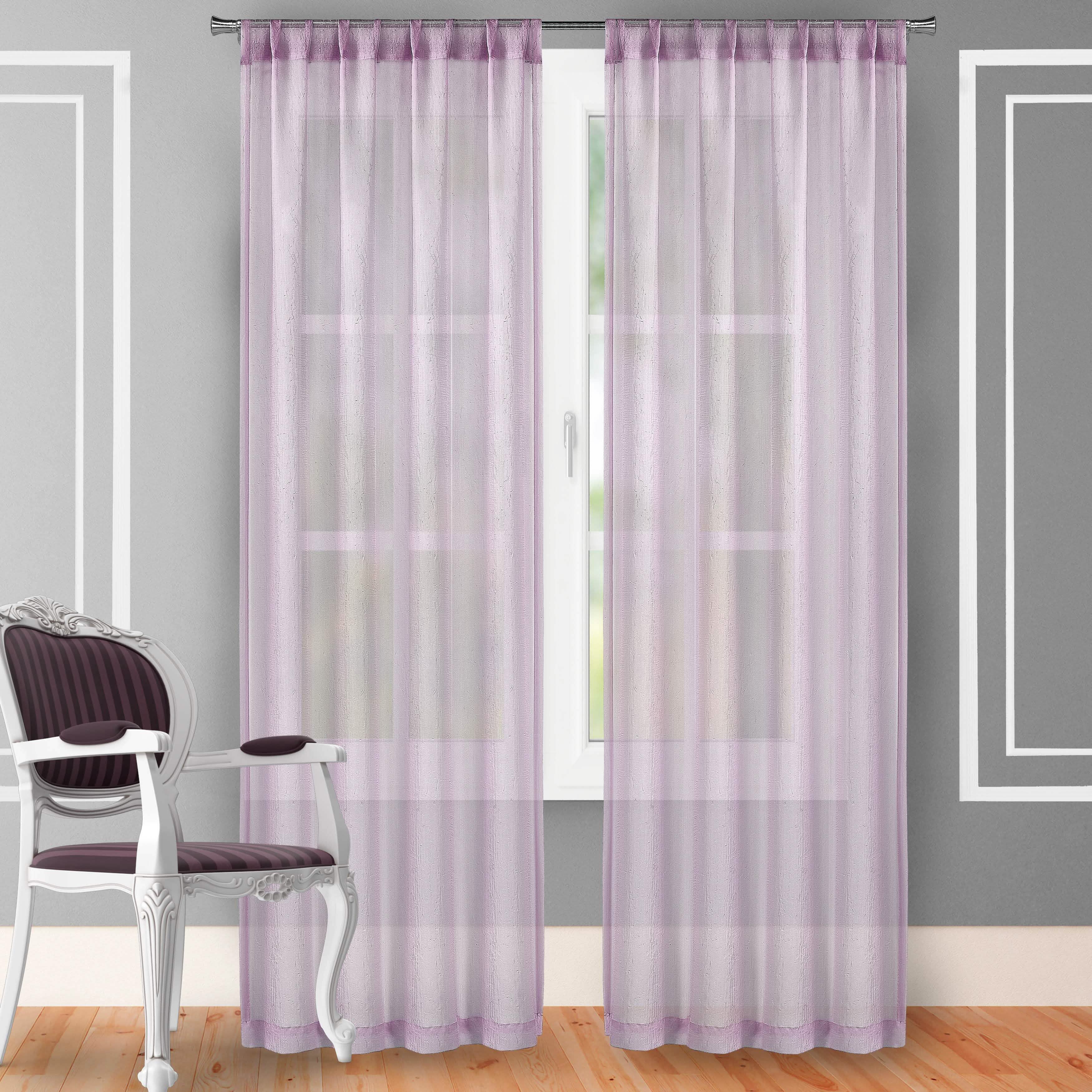 2-Piece Set: Crushed Semi-Sheer Fire Retardant Window Curtain Indoor Lighting & Decor 63" Lilac - DailySale