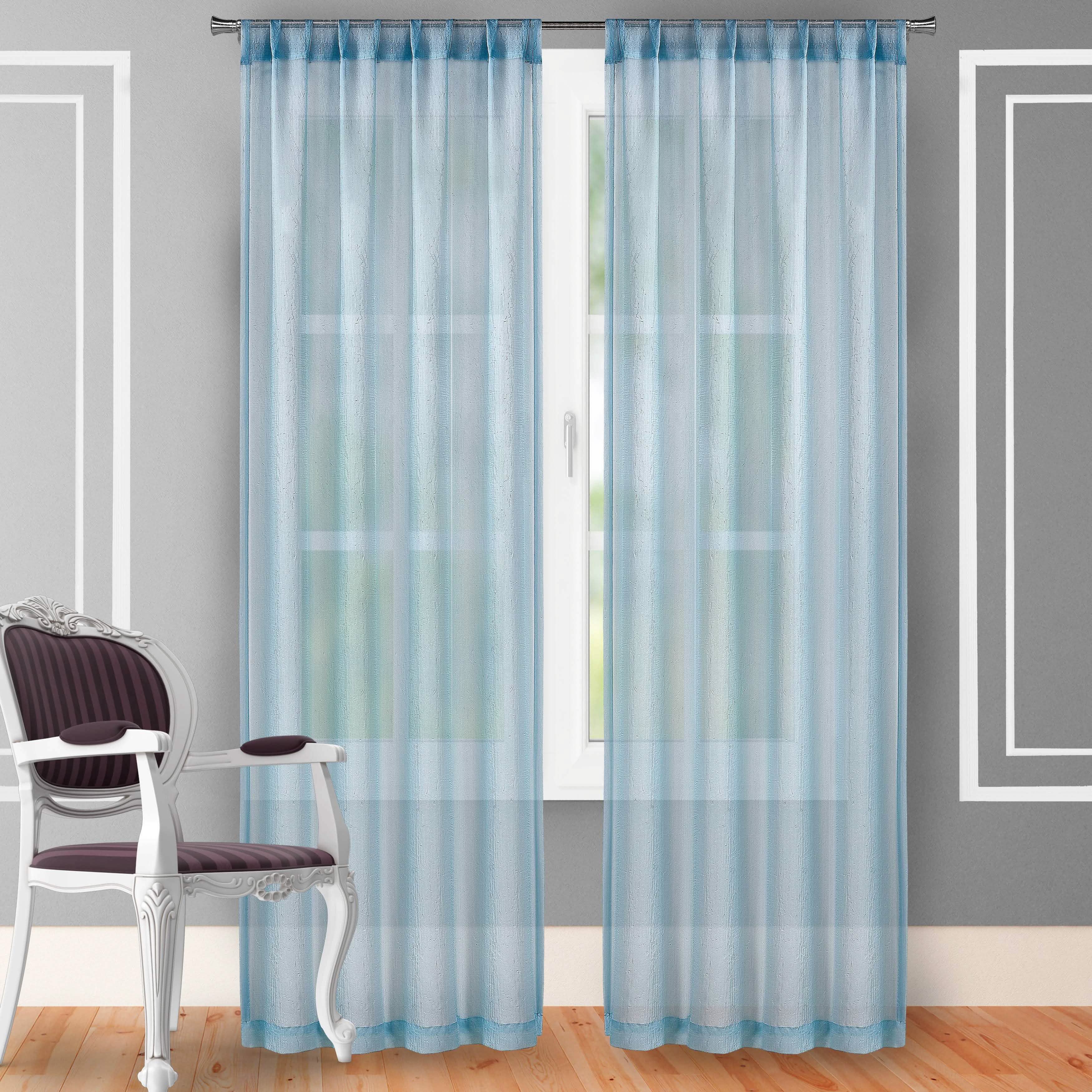 2-Piece Set: Crushed Semi-Sheer Fire Retardant Window Curtain Indoor Lighting & Decor 63" Powder Blue - DailySale