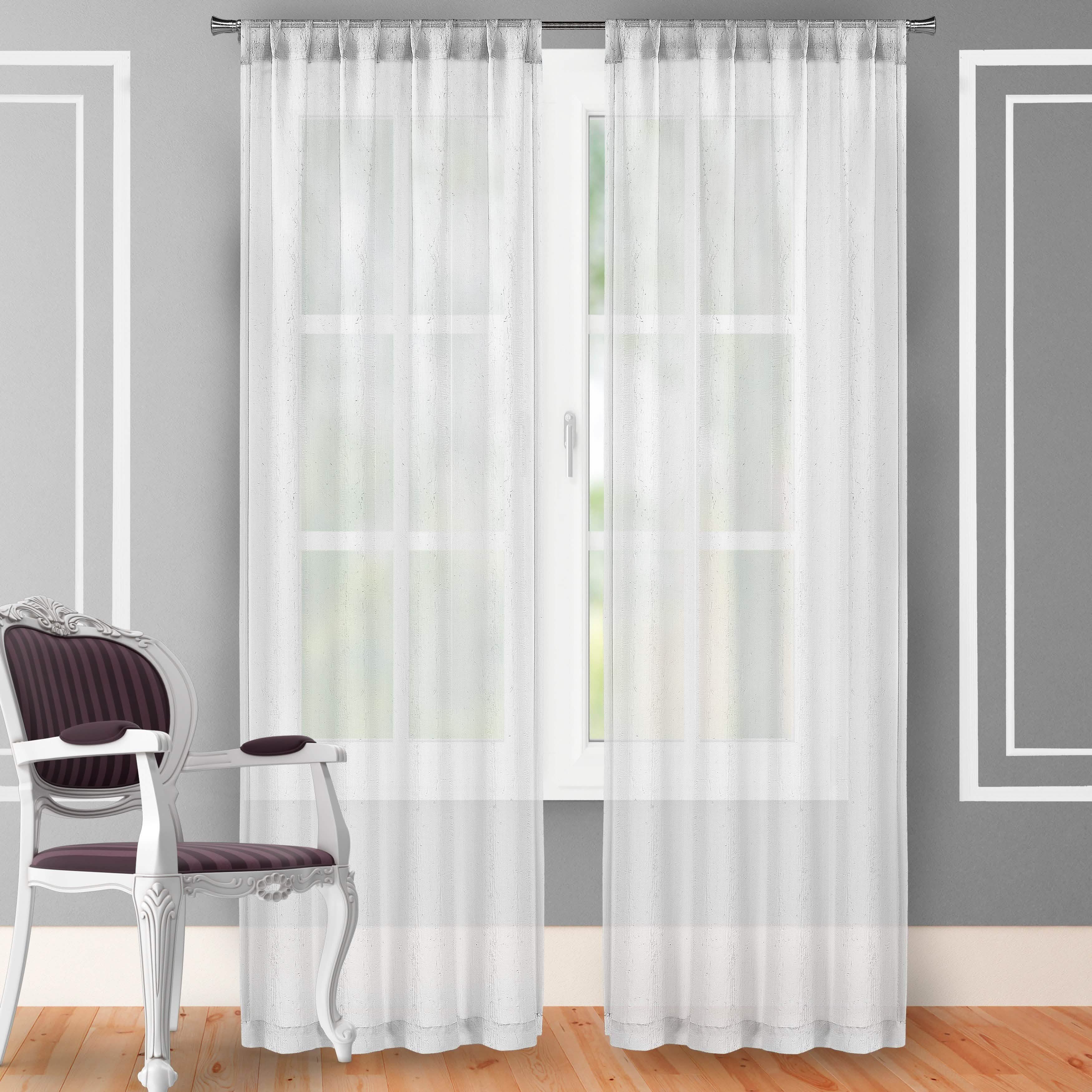 2-Piece Set: Crushed Semi-Sheer Fire Retardant Window Curtain Indoor Lighting & Decor 63" White - DailySale