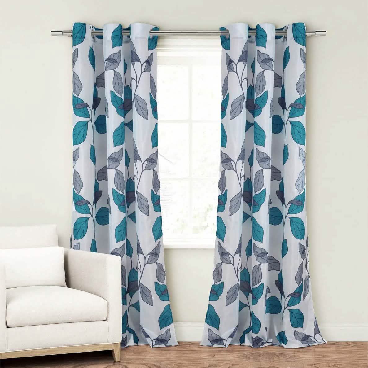 2-Piece Set: Floral Leaves Blackout Grommet Window Curtain Pair Panel Furniture & Decor Blue - DailySale