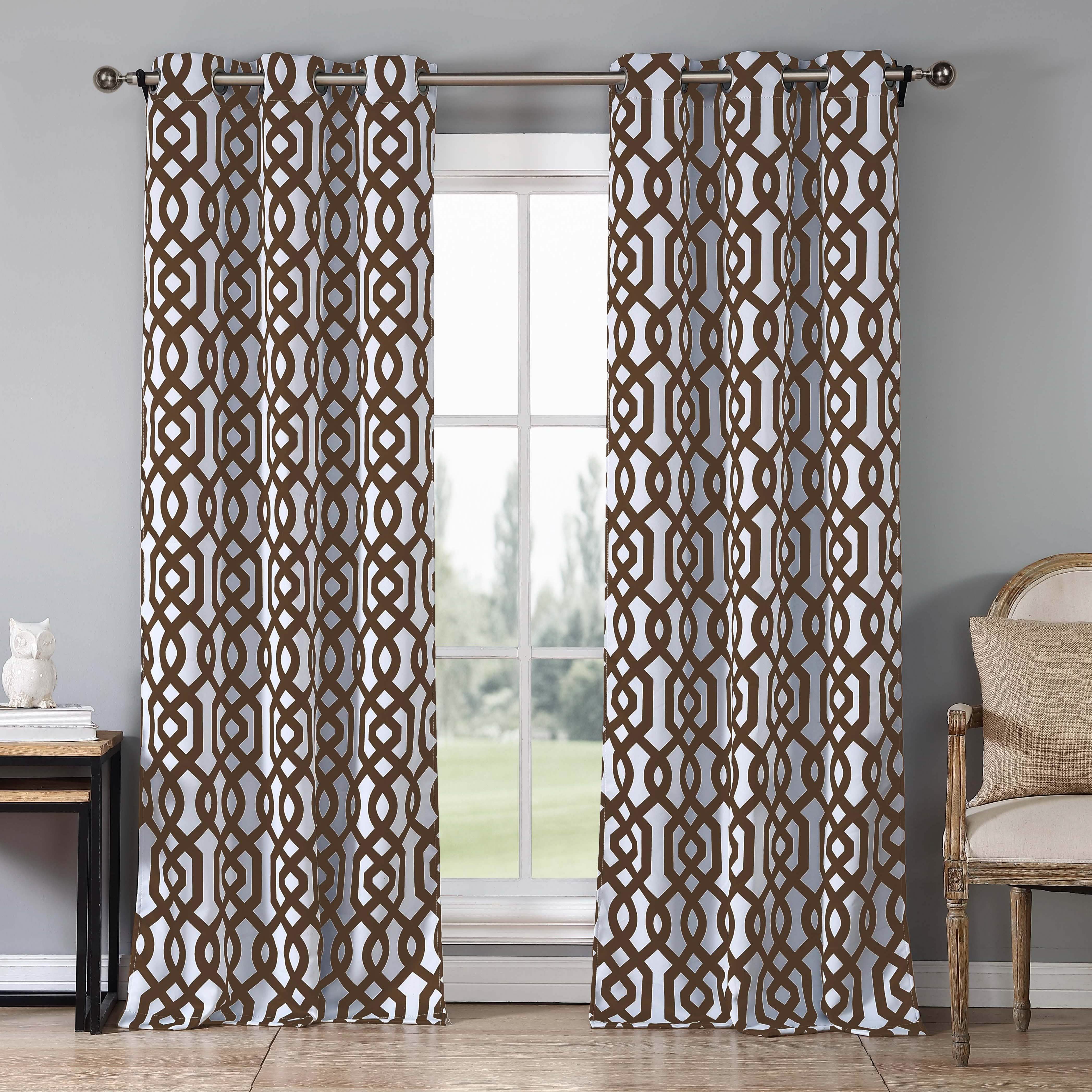 2-Piece Set: Geometric Gate Pattern Blackout Grommet Window Curtain Pair Panel Furniture & Decor Chocolate - DailySale