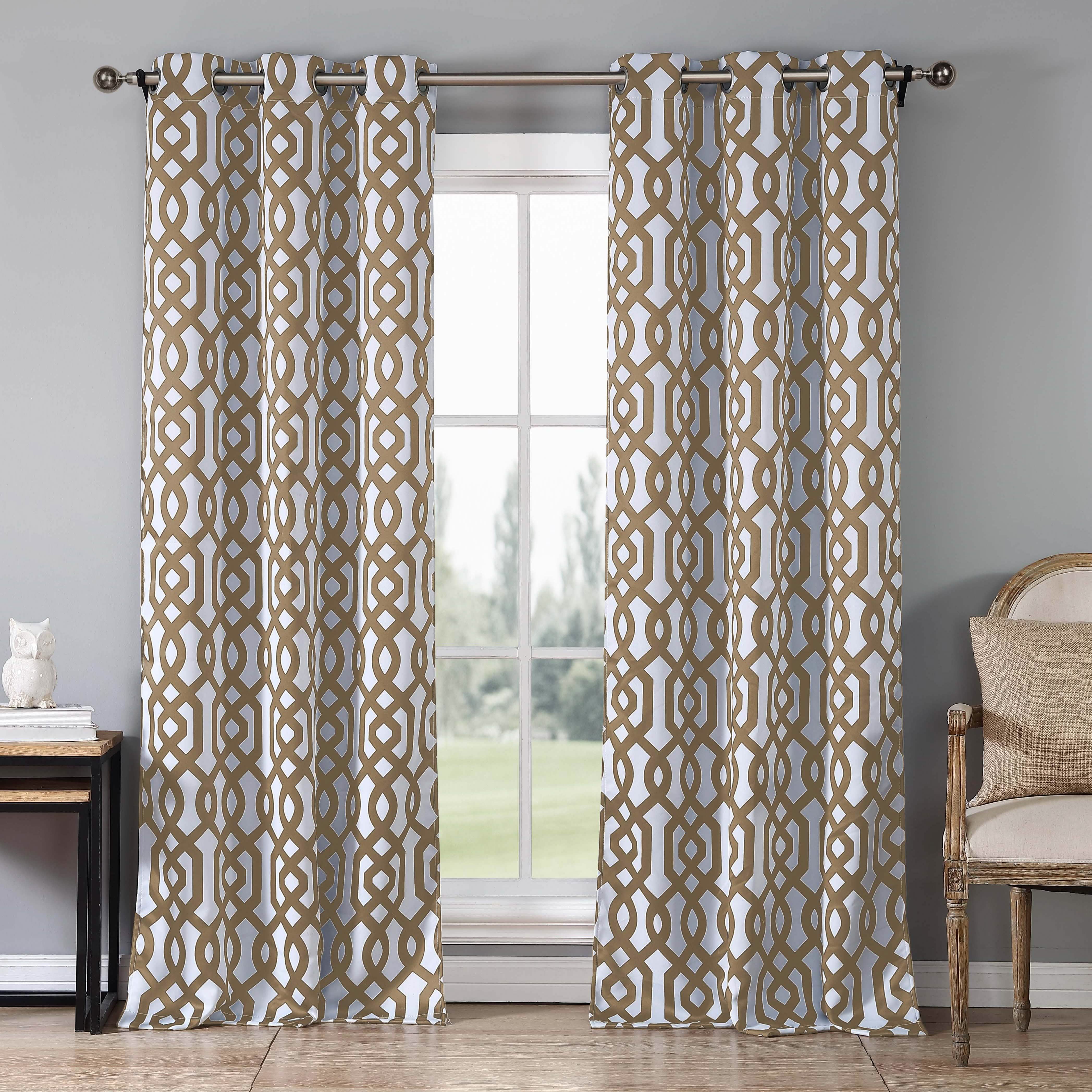 2-Piece Set: Geometric Gate Pattern Blackout Grommet Window Curtain Pair Panel Furniture & Decor Taupe - DailySale
