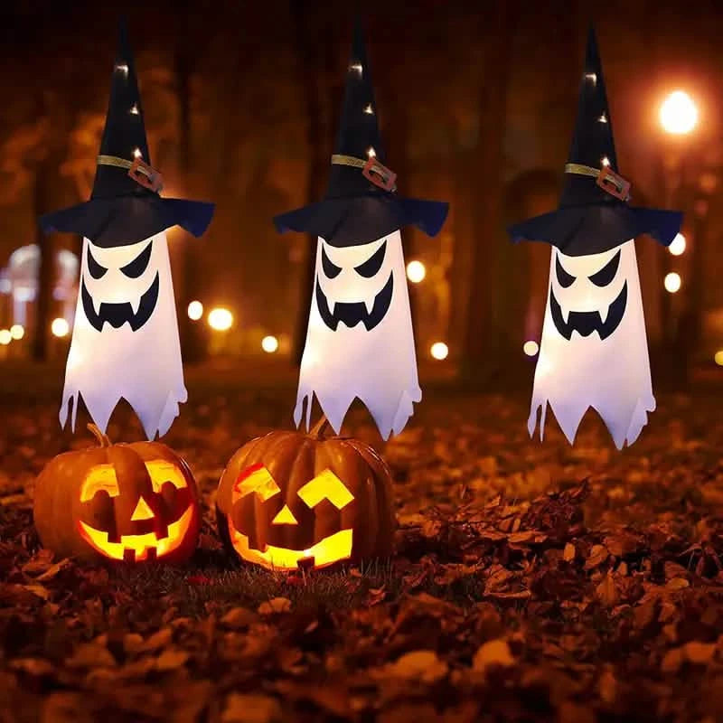 2-Piece Set: Glowing Ghost Witch Hat Halloween Decorations Holiday Decor & Apparel - DailySale