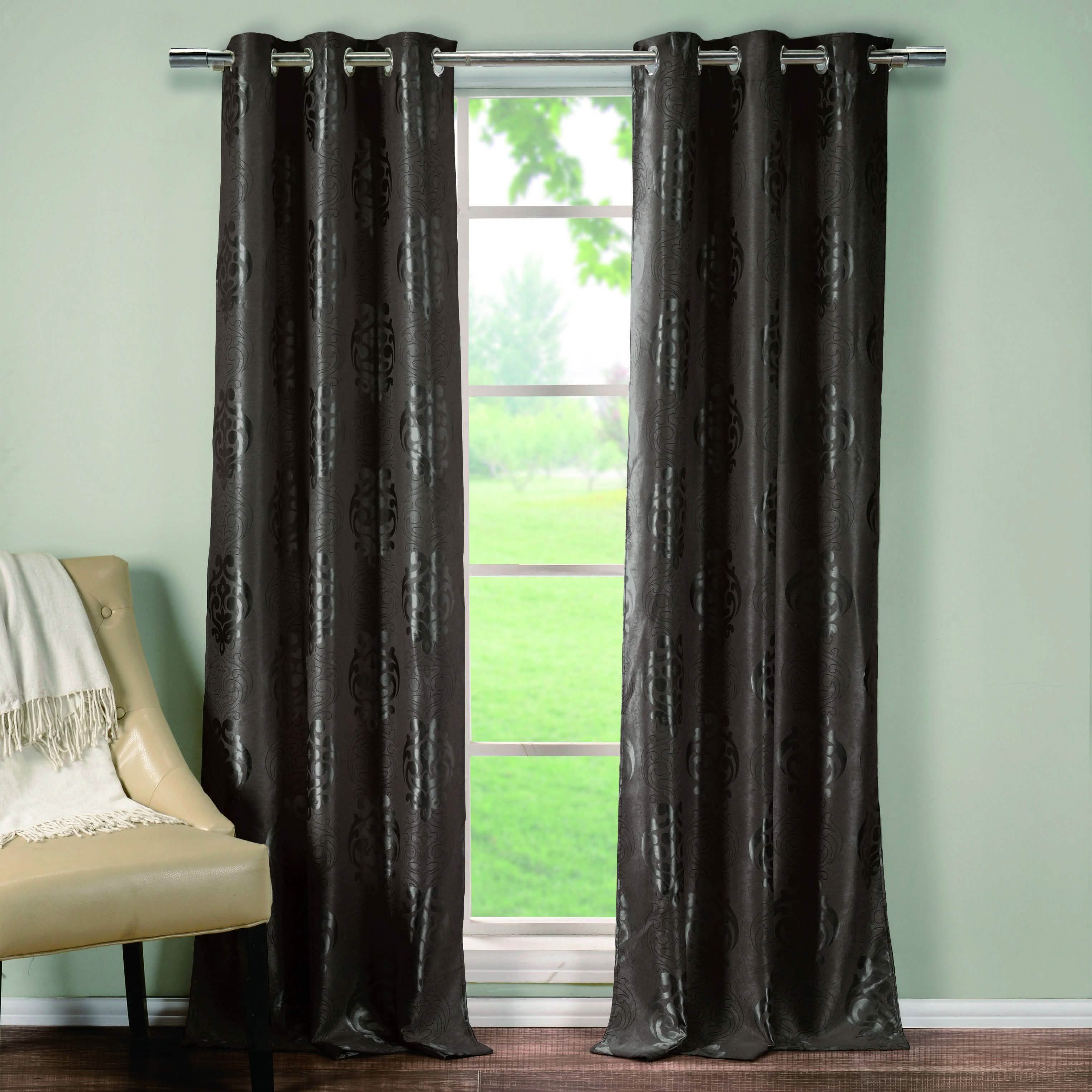 2-Piece Set: Heavy Medallion Print Insulated Blackout Grommet Window Curtain Set Furniture & Decor Chocolate - DailySale