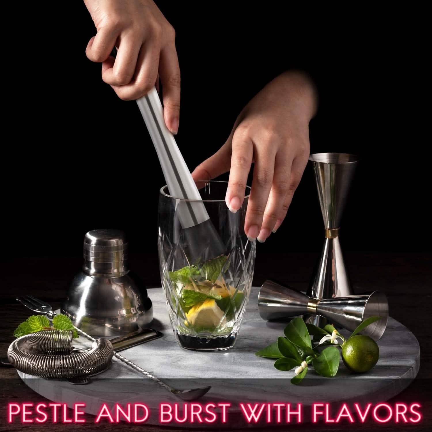 2-Piece Set: Hiware 10 Inch Stainless Steel Cocktail Muddler and Mixing Spoon Home Bar Tool Set Kitchen & Dining - DailySale