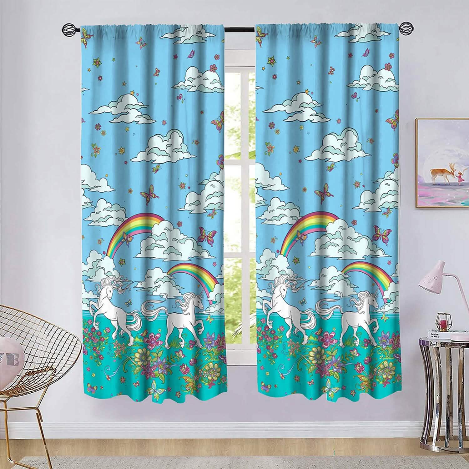 2-Piece Set: Kidz Mix Rainbow Unicorn Window Panel Pair Furniture & Decor - DailySale