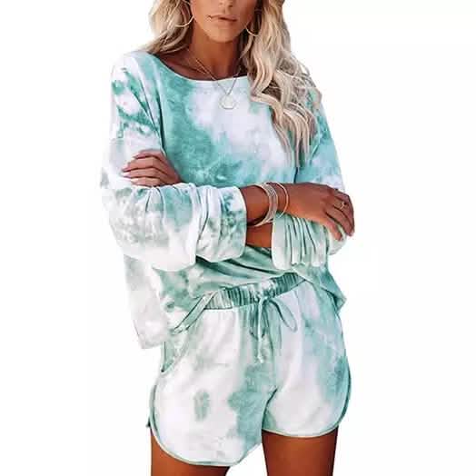 2-Piece Set: Leo Rosi Women Casual Nat Tie Dye Lounge Set Women's Loungewear Green S - DailySale