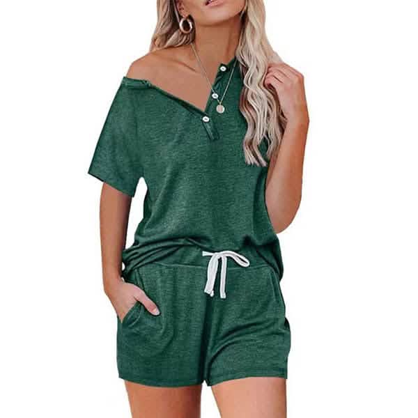 2-Piece Set: Leo Rosi Women's Casual Alexis Lounge Set Women's Loungewear Green S - DailySale