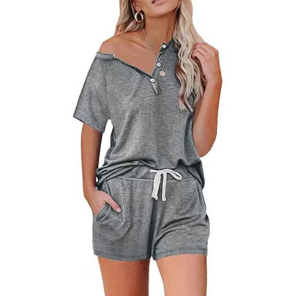 2-Piece Set: Leo Rosi Women's Casual Alexis Lounge Set Women's Loungewear Light Gray S - DailySale