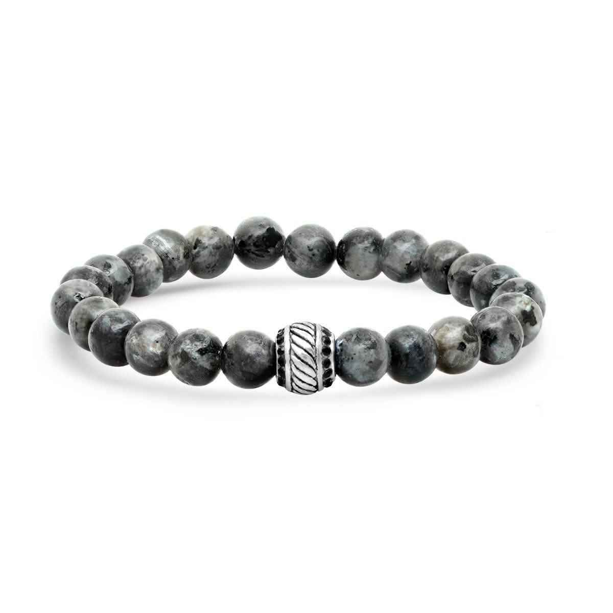 2-Piece Set: Men's Black Leather/Stainless Steel and Gray Agate Bracelets Bracelets - DailySale
