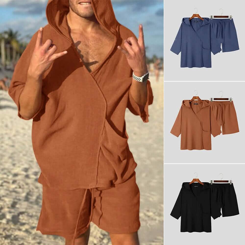 2-Piece Set: Men's Hooded Tracksuit Tennis Shirt Shorts and T Shirt Set Plain Men's Tops - DailySale