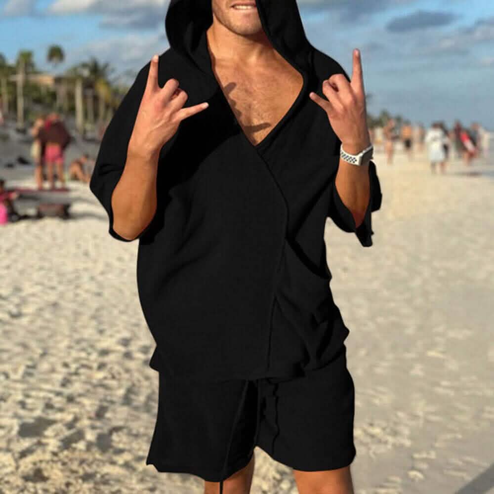 2-Piece Set: Men's Hooded Tracksuit Tennis Shirt Shorts and T Shirt Set Plain Men's Tops - DailySale