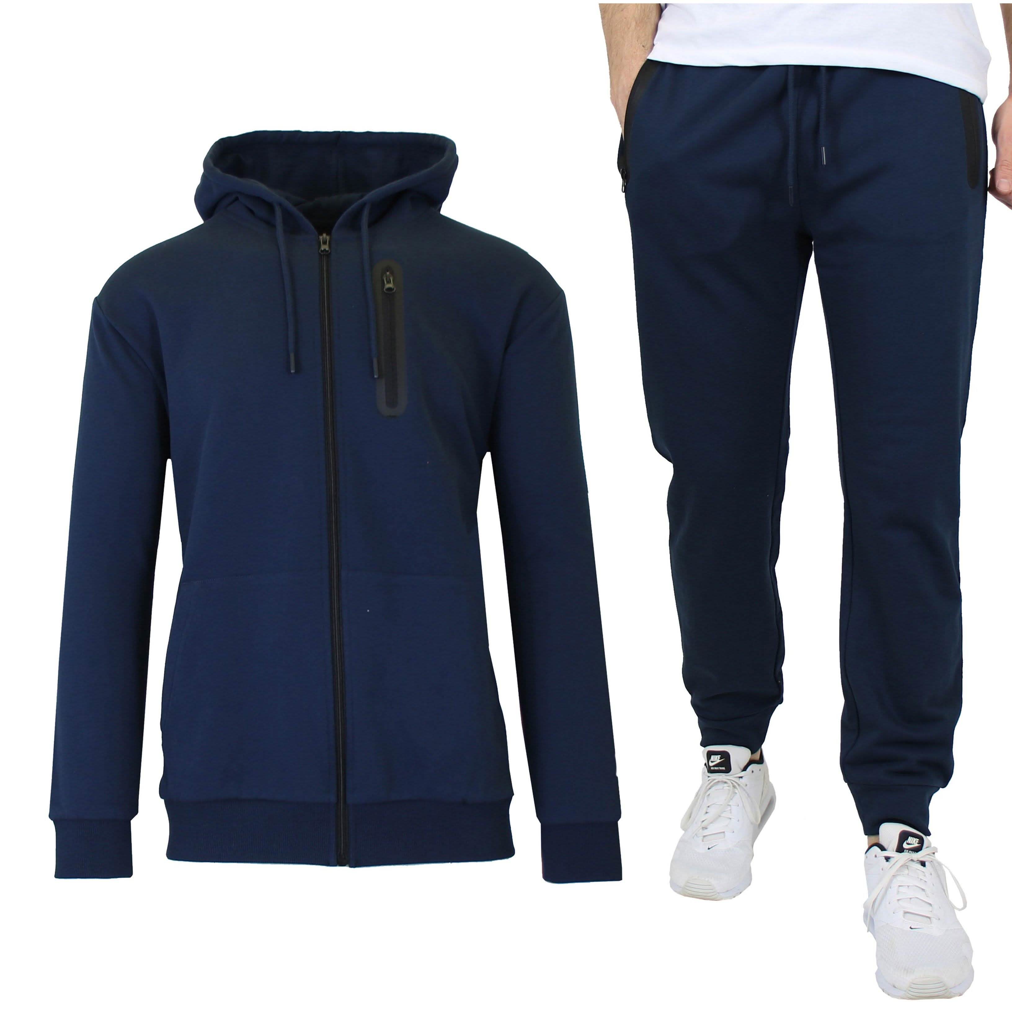 2-Piece Set: Men's Slim Fitting French Terry Hoodie & Jogger Men's Clothing Navy S - DailySale