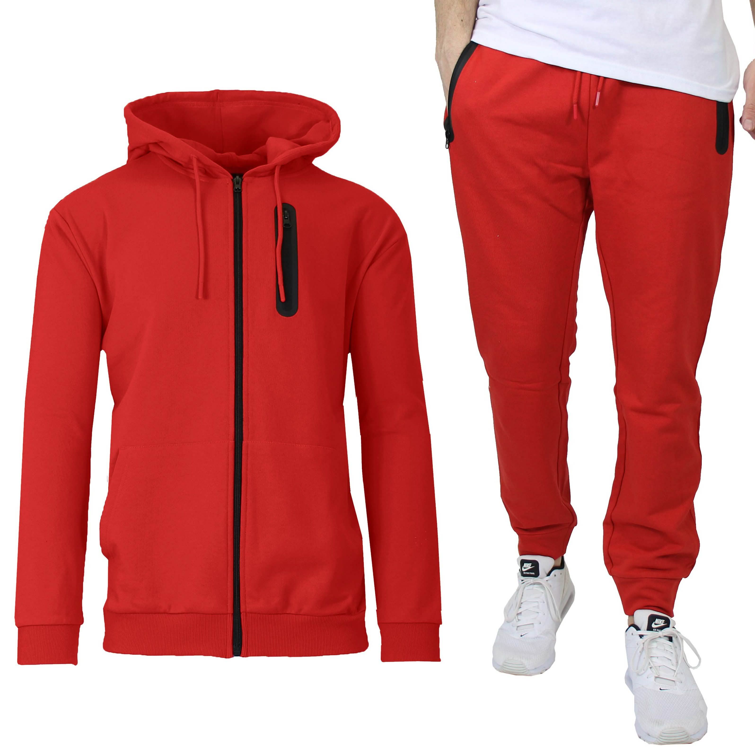 2-Piece Set: Men's Slim Fitting French Terry Hoodie & Jogger Men's Clothing Red S - DailySale