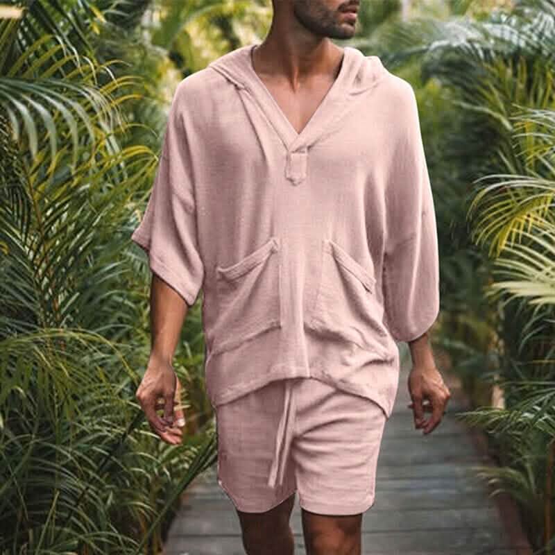 2-Piece Set: Men's Tracksuit Tennis Shirt Shorts and T Shirt Set Set Solid Color V Neck Men's Tops Light Pink M - DailySale
