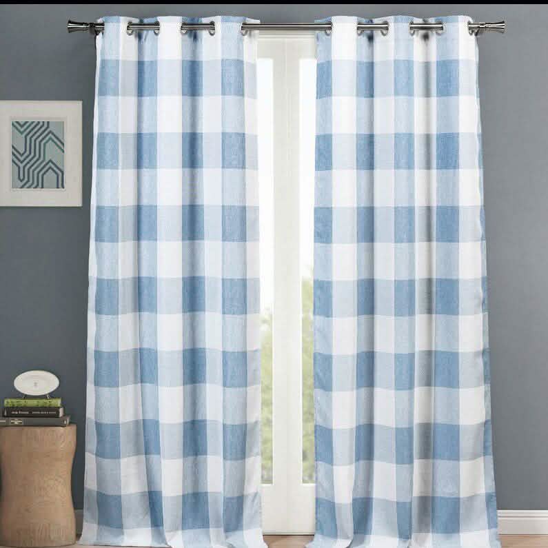 2-Piece Set: Plaid Heavy Blackout Thermal Grommet Window Curtain Pair Pane Indoor Lighting & Decor 38x84" Blue - DailySale
