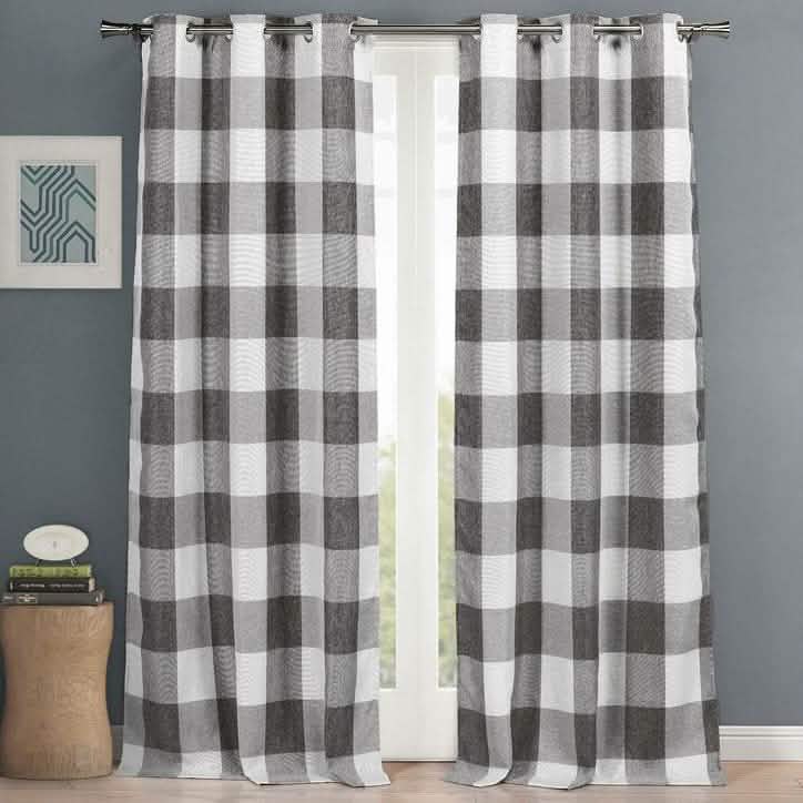 2-Piece Set: Plaid Heavy Blackout Thermal Grommet Window Curtain Pair Pane Indoor Lighting & Decor 38x84" Gray - DailySale
