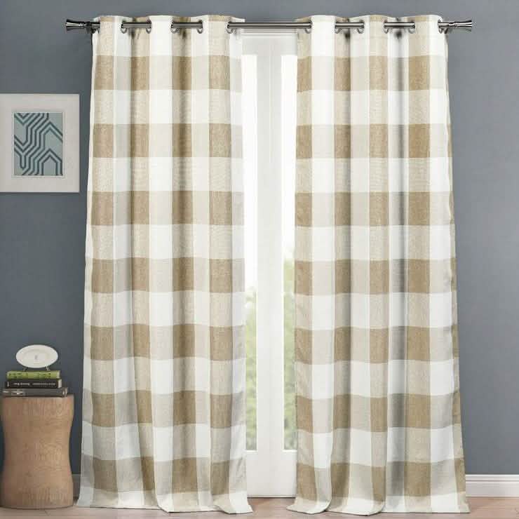 2-Piece Set: Plaid Heavy Blackout Thermal Grommet Window Curtain Pair Pane Indoor Lighting & Decor 38x84" Linen - DailySale