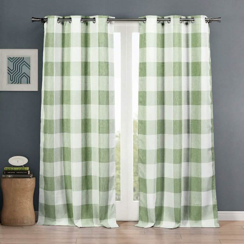 2-Piece Set: Plaid Heavy Blackout Thermal Grommet Window Curtain Pair Pane Indoor Lighting & Decor 38x84" Sage - DailySale