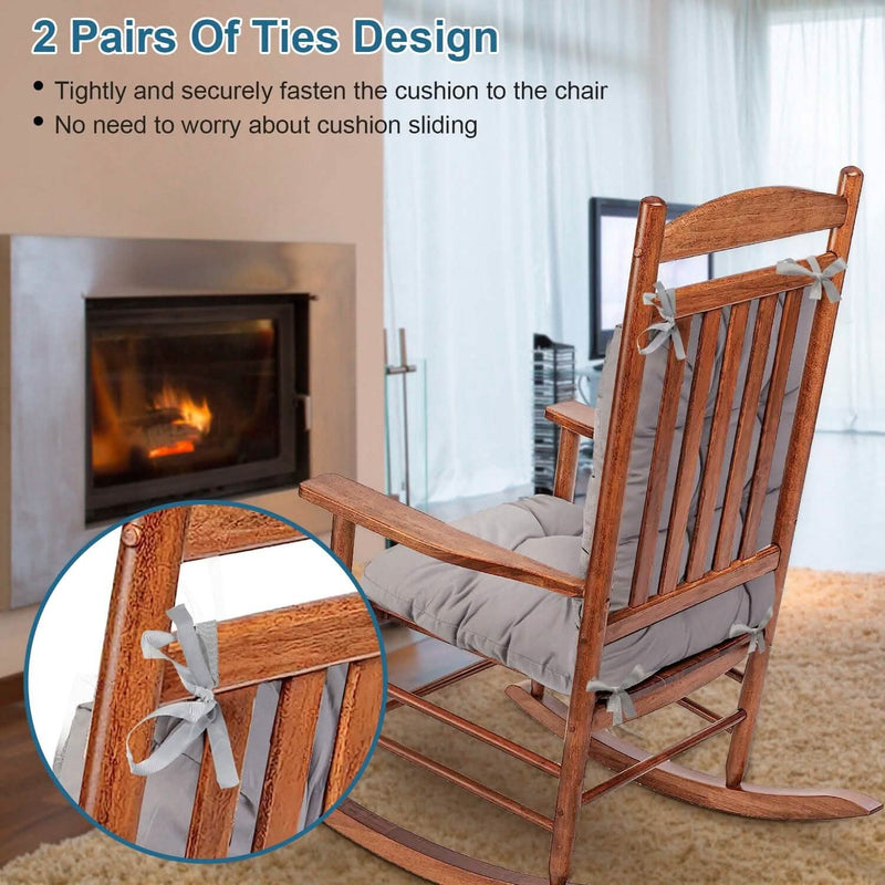 2-Piece Set: Rocking Chair Cushion with Non-Slip Ties Polyester Fiber Filling Furniture & Decor - DailySale