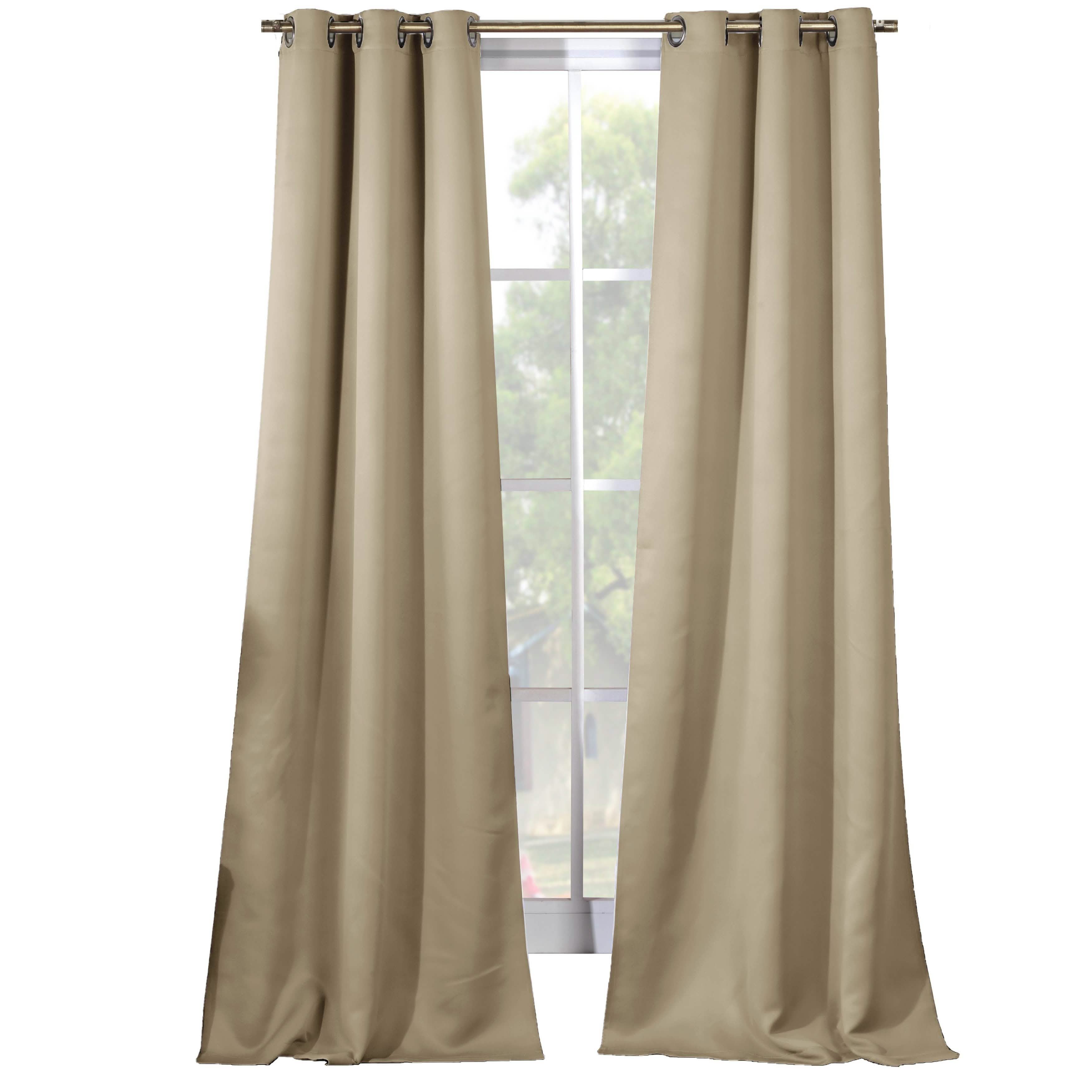 2-Piece Set: Solid Blackout Thermal Grommet Window Curtain Pair Panel Furniture & Decor Beige - DailySale