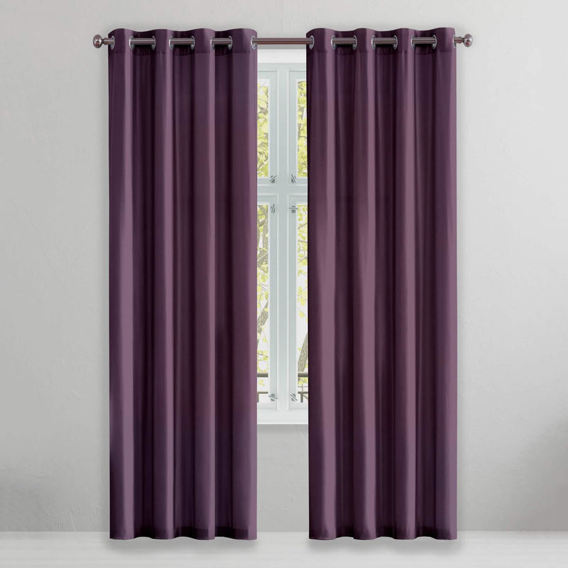 2-Piece Set: Solid Blackout Thermal Window Curtain Pair Panel Furniture & Decor Eggplant - DailySale