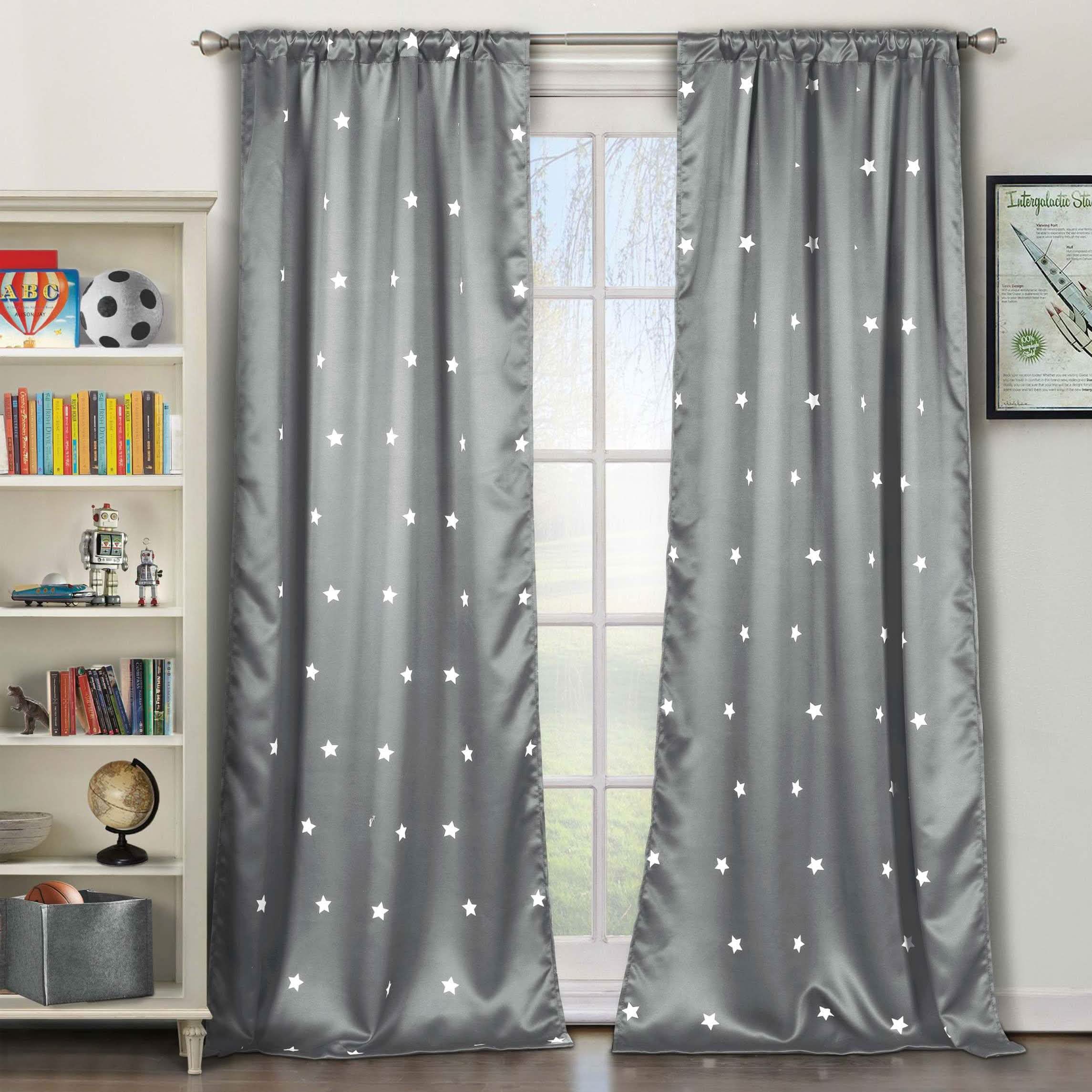 2-Piece Set: Stars Blackout Window Curtain Pair Panel Furniture & Decor Gray - DailySale