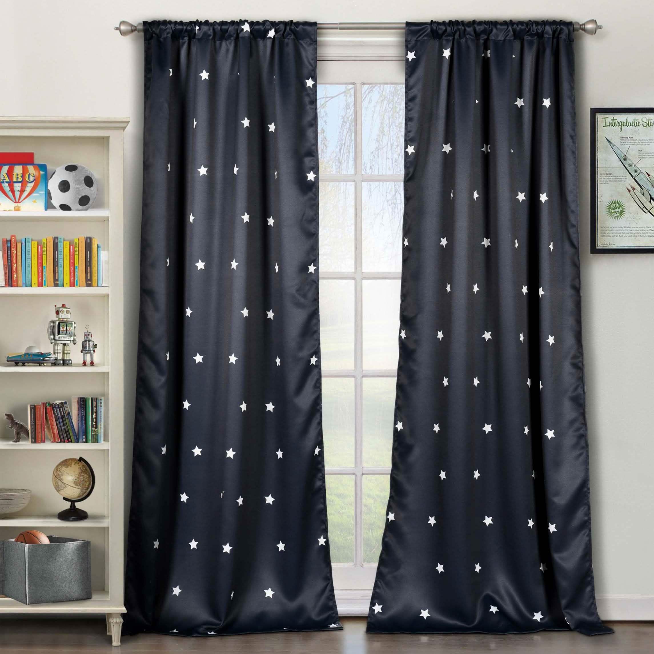 2-Piece Set: Stars Blackout Window Curtain Pair Panel Furniture & Decor Navy - DailySale