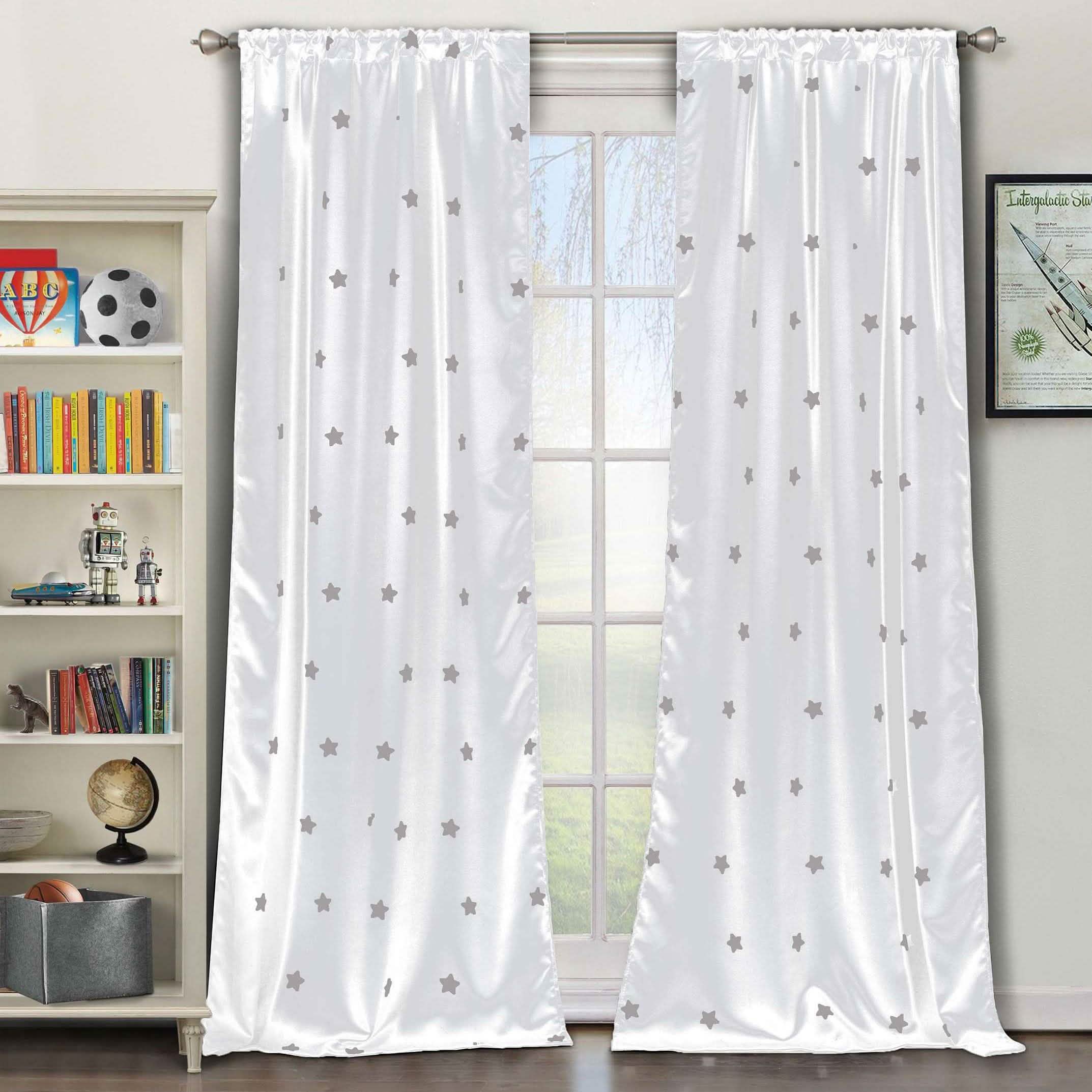 2-Piece Set: Stars Blackout Window Curtain Pair Panel Furniture & Decor White - DailySale