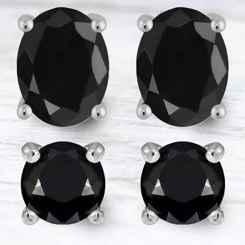 2-Piece Set: Sterling Silver Black Sapphire Studs Jewelry - DailySale