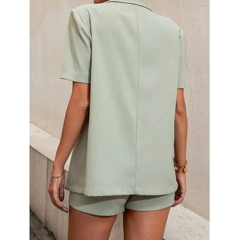 2-Piece Set: Women's Solid Color Blazer Shorts Women's Tops - DailySale