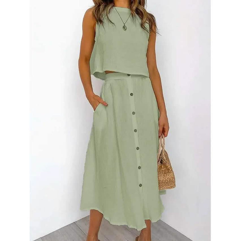 2-Piece Set: Women's Solid Color Casual Dress Women's Dresses Green S - DailySale