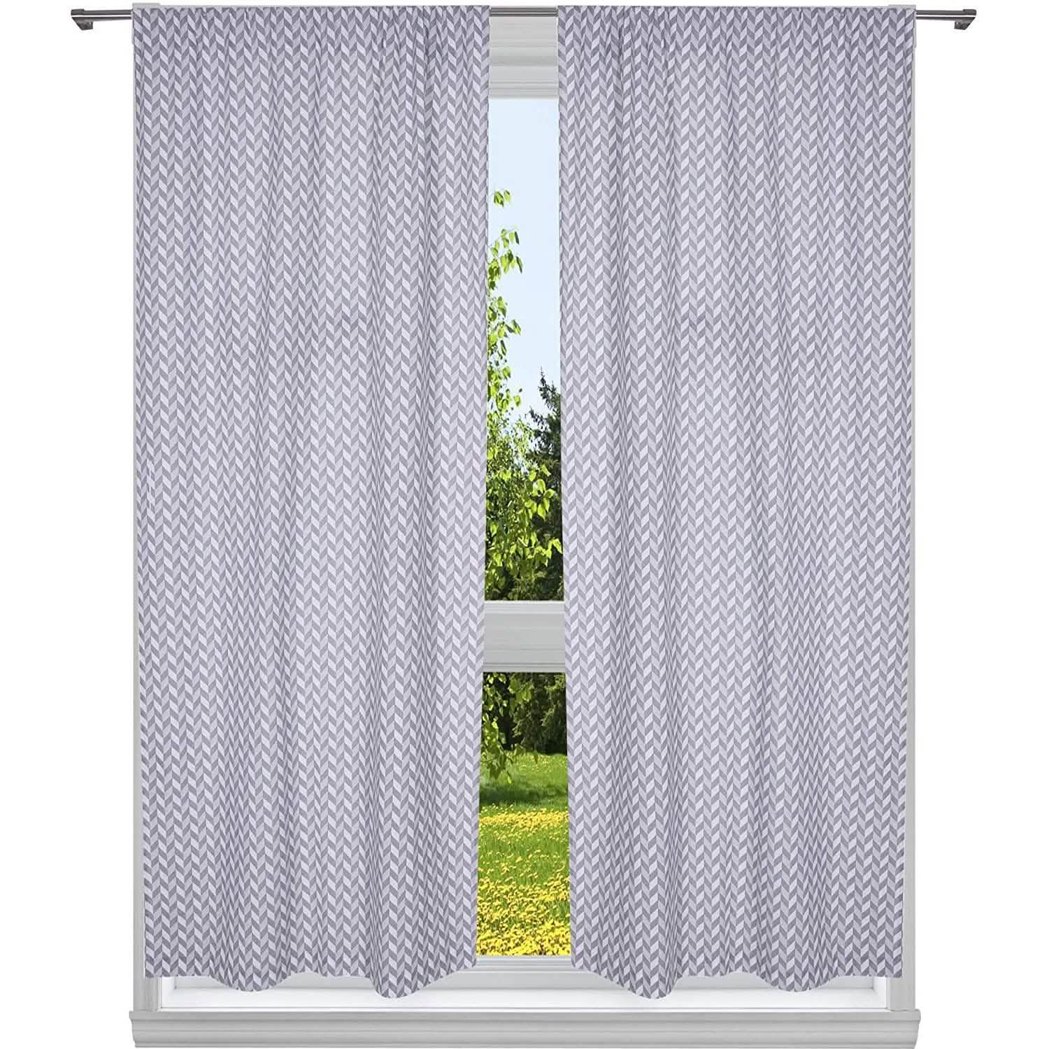 2-Piece Set:100% Cotton Chevron Print Blackout Window Curtain Pair Panel Furniture & Decor Gray - DailySale