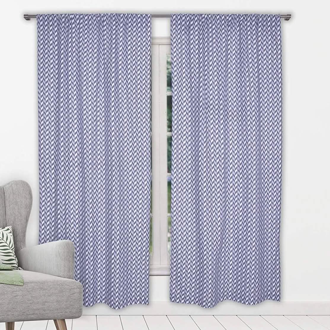 2-Piece Set:100% Cotton Chevron Print Blackout Window Curtain Pair Panel Furniture & Decor Navy - DailySale